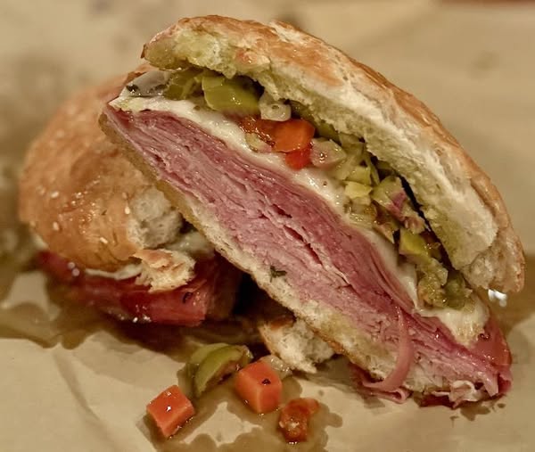Muffuletta sandwich with olive salad from Bayou Box