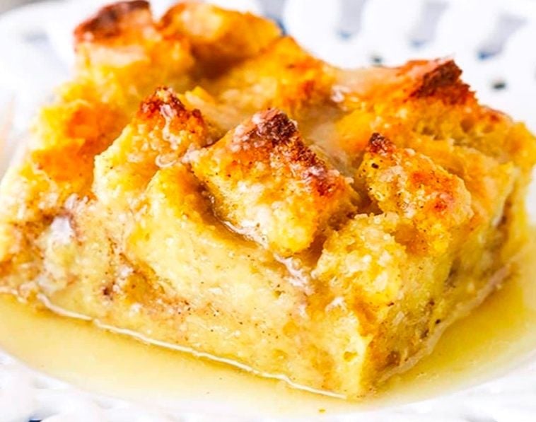 Homemade bread pudding dessert from Bayou Box Kansas City